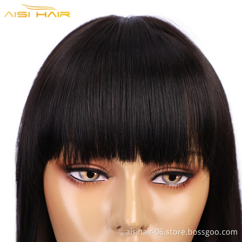 Hot sell Black White Natural Straight Hair Wigs for Black Women Synthetic Wigs with Bang Middle Part Heat Resistant Wig
